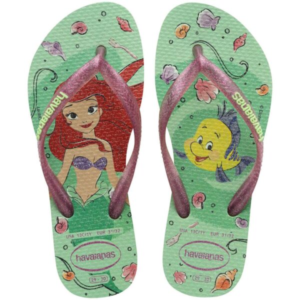 Chinelo Havaianas Infantil Slim Princesa Ariel Verde