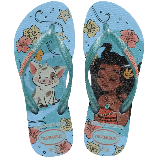 Chinelo Havaianas Infantil Slim Princesa Moana Azul